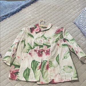 Floral women’s Shirt jacket  - Green and Pink